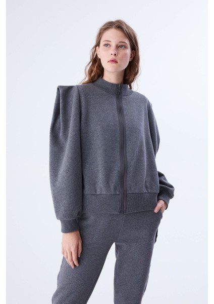 Omuz ve Bel Detaylı Gri Sweatshirt-K2154103-046