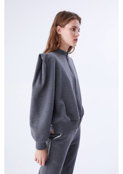 Omuz ve Bel Detaylı Gri Sweatshirt-K2154103-046