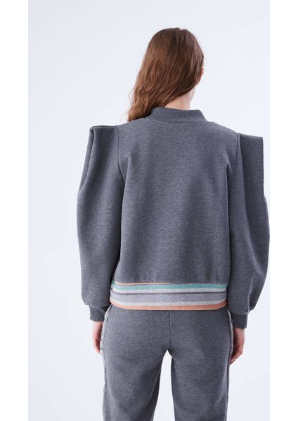 Omuz ve Bel Detaylı Gri Sweatshirt-K2154103-046