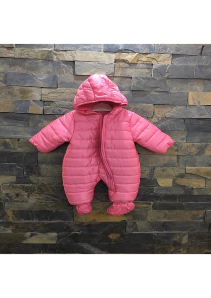 Kız Bebek Pembe Kışlık Ayaklı Kapüşonlu Kozmonot Tulum