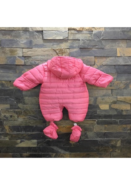 Kız Bebek Pembe Kışlık Ayaklı Kapüşonlu Kozmonot Tulum