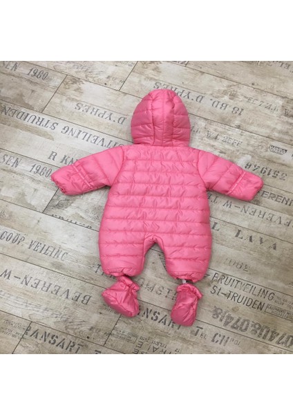 Kız Bebek Pembe Kışlık Ayaklı Kapüşonlu Kozmonot Tulum