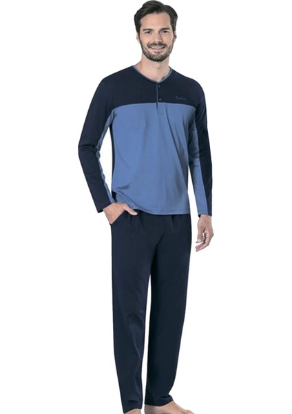 Pierre Cardin 5443 Lacivert Bisiklet Yaka Uzun Kollu Penye Erkek Pijama Takımı