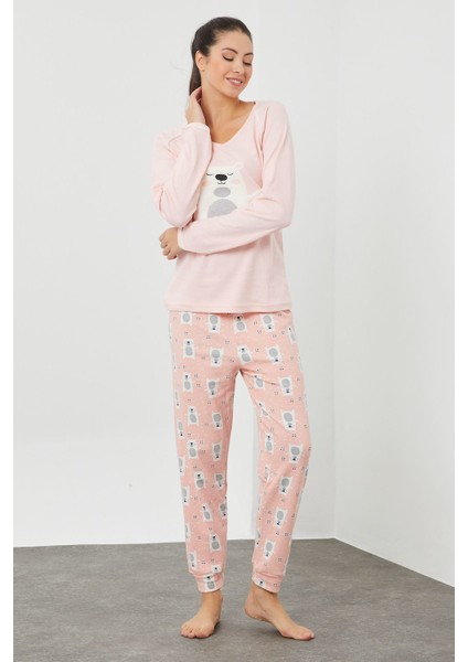 Peluş Baskılı Pijama Takım