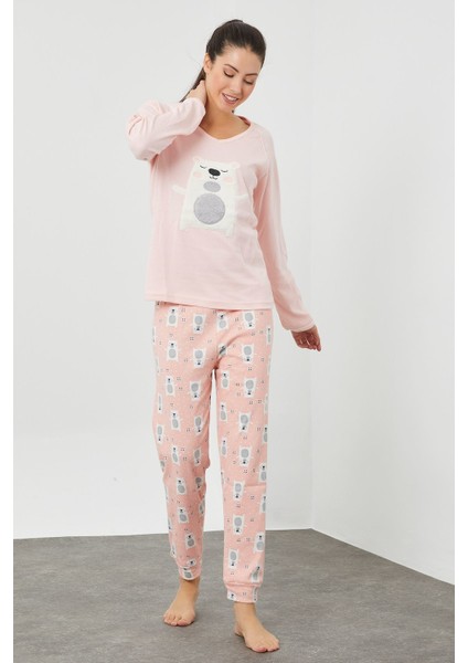 Peluş Baskılı Pijama Takım