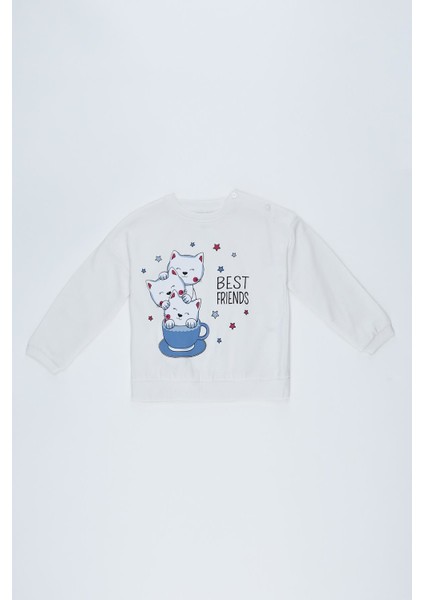 Kız Bebek Regular Fit Kedi Baskılı İçi Yumuşak Tüylü Sweatshirt T0064A220WN