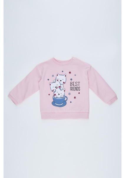 Kız Bebek Regular Fit Baskılı Bisiklet Yaka Sweatshirt T0068A220WN