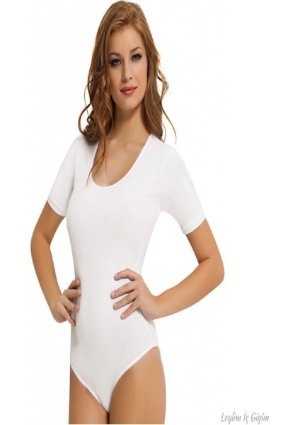 Beyaz 2945 Yarım Kollu Alttan Çıtçıtlı Bayan Body