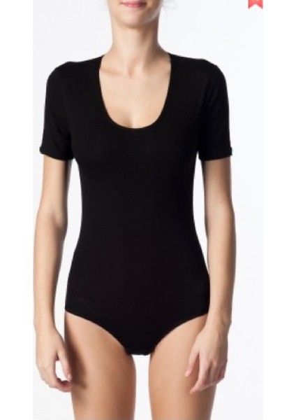 Siyah 2945 Yarım Kollu Alttan Çıtçıtlı Bayan Body
