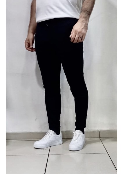 Çift Cep Lastikli Paça Dar Kesim Pamuk Outdoor Siyah Erkek Eşofman Altı