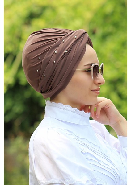 Incili Hazır Modelli Olmayan Dolama Bone Koyu Vizyon Renk