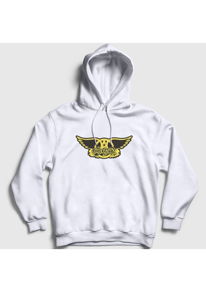 Unisex Beyaz Yellow Aerosmith Kapüşonlu Sweatshirt