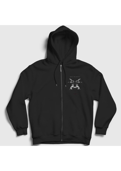 Unisex Siyah Hollow Alice In Chains Fermuarlı Kapüşonlu Sweatshirt
