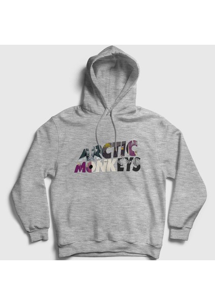 Unisex Gri Mask Arctic Monkeys Kapüşonlu Sweatshirt