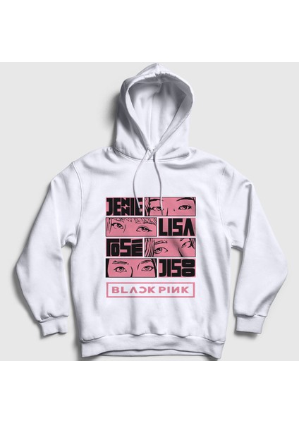 Unisex Beyaz Comics Blackpink Kapüşonlu Sweatshirt