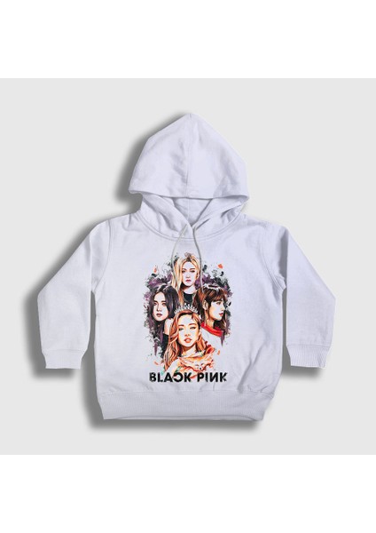 Unisex Çocuk Beyaz Girls Blackpink Kapüşonlu Sweatshirt