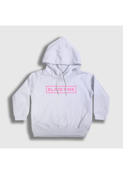 Unisex Çocuk Beyaz Logo Blackpink Kapüşonlu Sweatshirt