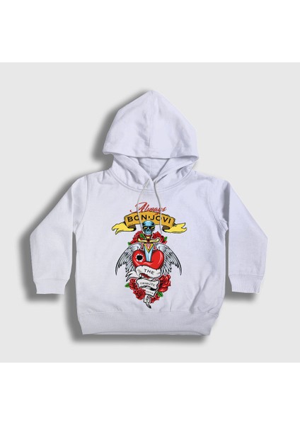 Unisex Çocuk Beyaz Always Bon Jovi Kapüşonlu Sweatshirt
