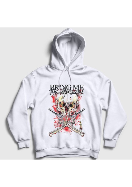 Unisex Beyaz Gun Bring Me The Horizon Kapüşonlu Sweatshirt