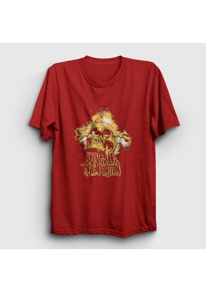 Unisex Kırmızı Skull Bring Me The Horizon T-Shirt