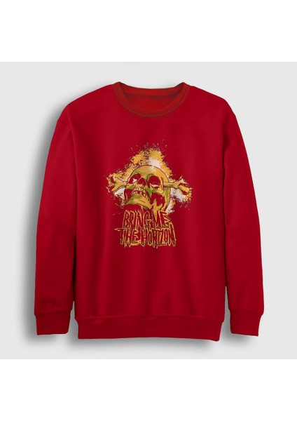 Unisex Kırmızı Skull Bring Me The Horizon Sweatshirt
