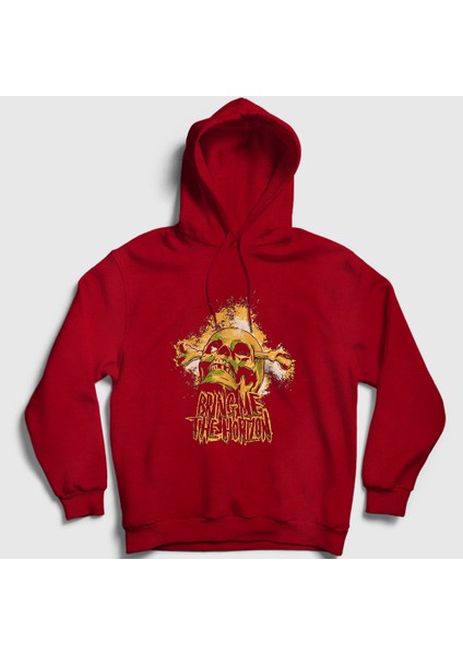 Unisex Kırmızı Skull Bring Me The Horizon Kapüşonlu Sweatshirt