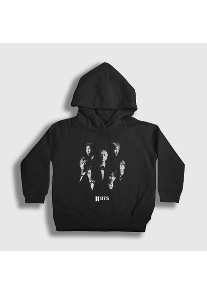 Unisex Çocuk Siyah Band Bts Kapüşonlu Sweatshirt