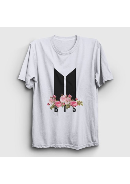 Unisex Beyaz Flowers Bts T-Shirt