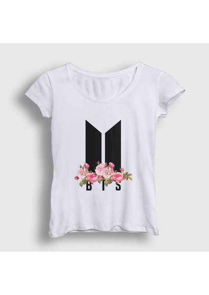Kadın Beyaz Flowers Bts T-Shirt