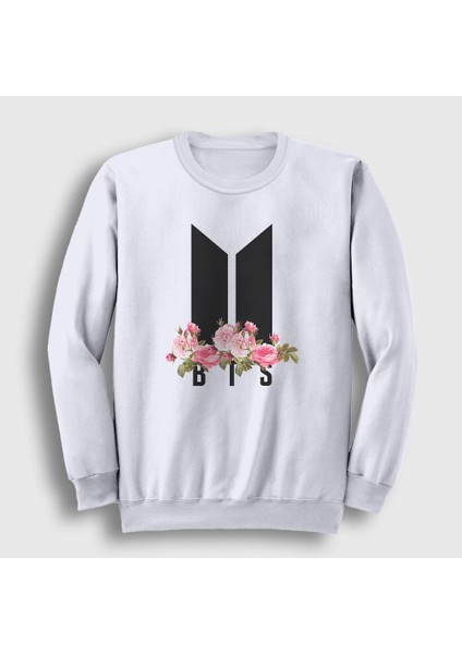 Unisex Beyaz Flowers Bts Sweatshirt