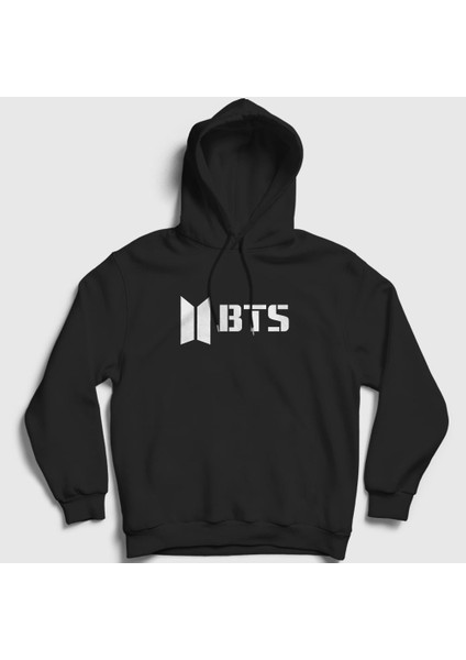 Unisex Siyah Logo Bts Kapüşonlu Sweatshirt