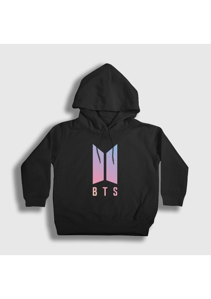 Unisex Çocuk Siyah Purple Bts Kapüşonlu Sweatshirt