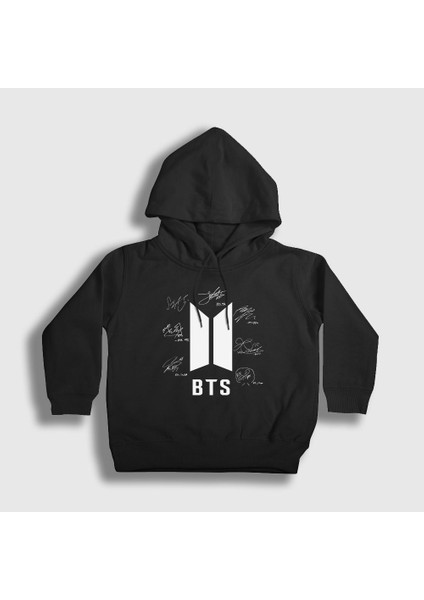 Unisex Çocuk Siyah Signs Bts Kapüşonlu Sweatshirt