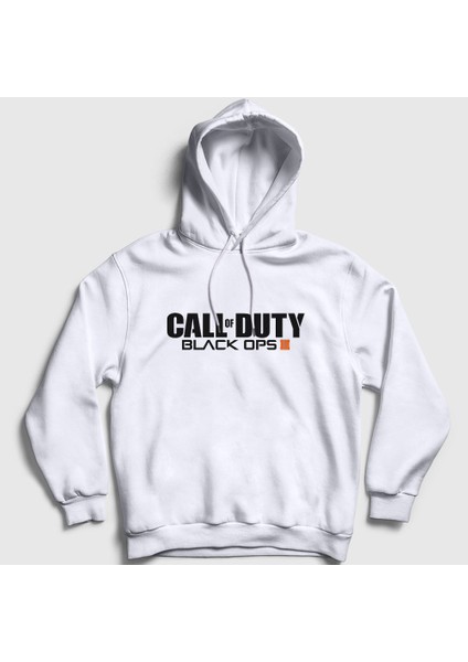 Unisex Beyaz Black Ops Call Of Duty Kapüşonlu Sweatshirt