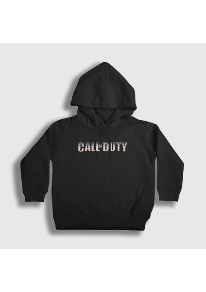 Unisex Çocuk Siyah Logo Call Of Duty Kapüşonlu Sweatshirt