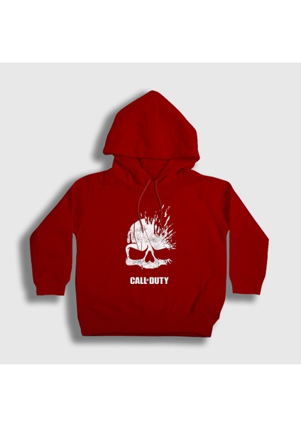 Unisex Çocuk Kırmızı Skull Call Of Duty Kapüşonlu Sweatshirt