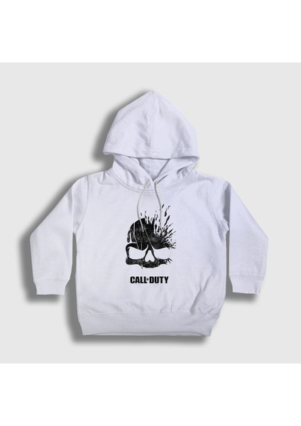 Unisex Çocuk Beyaz Skull Call Of Duty Kapüşonlu Sweatshirt