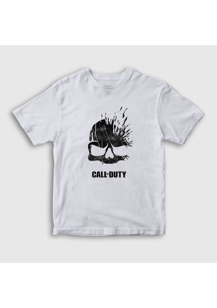 Unisex Çocuk Beyaz Skull Call Of Duty T-Shirt