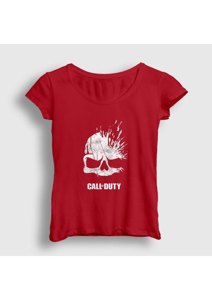 Kadın Kırmızı Skull Call Of Duty T-Shirt