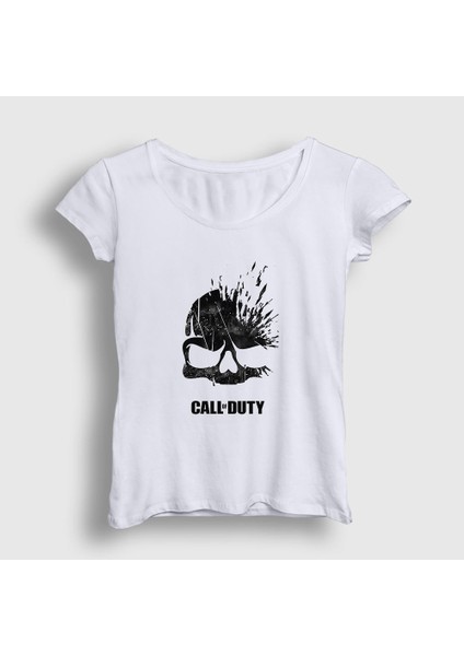 Kadın Beyaz Skull Call Of Duty T-Shirt