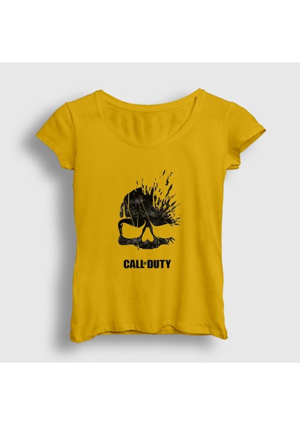 Kadın Sarı Skull Call Of Duty T-Shirt