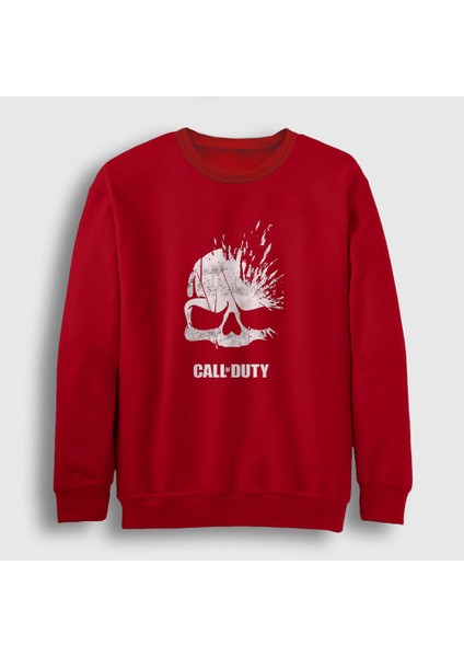 Unisex Kırmızı Skull Call Of Duty Sweatshirt