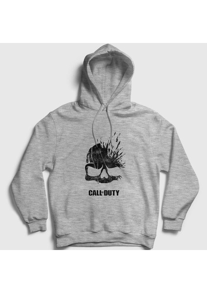 Unisex Gri Skull Call Of Duty Kapüşonlu Sweatshirt