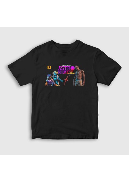 Unisex Çocuk Siyah Astronomical Fortnite T-Shirt