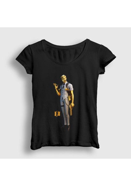 Kadın Siyah Gold Midas Fortnite T-Shirt