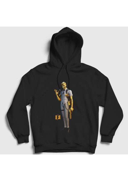 Unisex Siyah Gold Midas Fortnite Kapüşonlu Sweatshirt