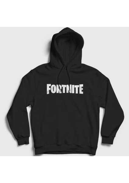 Unisex Siyah Logo Fortnite Kapüşonlu Sweatshirt