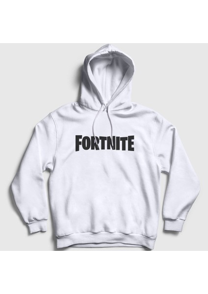 Unisex Beyaz Logo Fortnite Kapüşonlu Sweatshirt