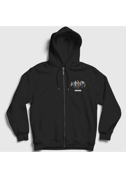 Unisex Siyah Secret Agent Fortnite Fermuarlı Kapüşonlu Sweatshirt