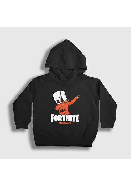 Unisex Çocuk Siyah Marshmello Fortnite Kapüşonlu Sweatshirt